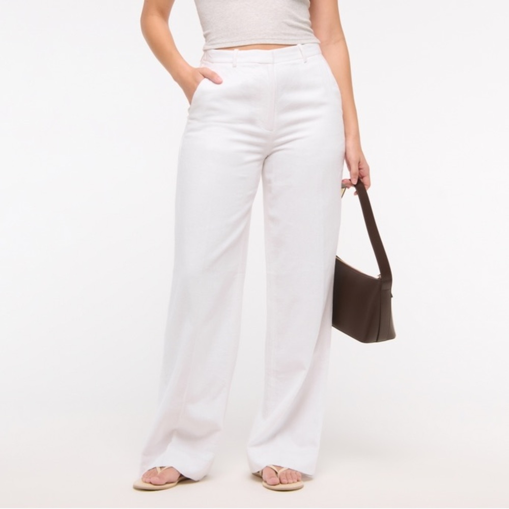 Abercrombie Curve Love tailored white linen blend pants